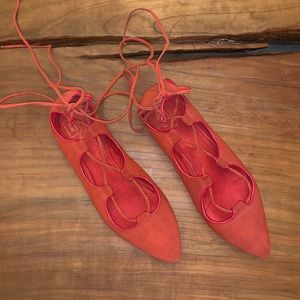 GAP Lace Up Ballet Flats Blood Orange US10